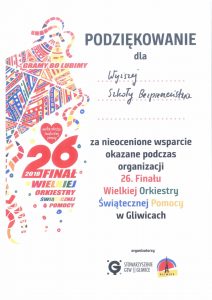 Podziękowania dla WSS w Gliwicach za udział w WOŚP