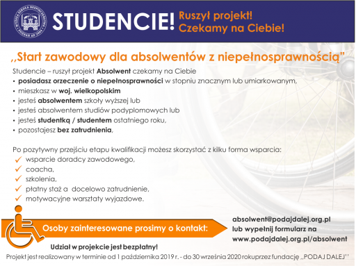 Projekt “Start zawodowy dla absolwentów z niepełnosprawnością”