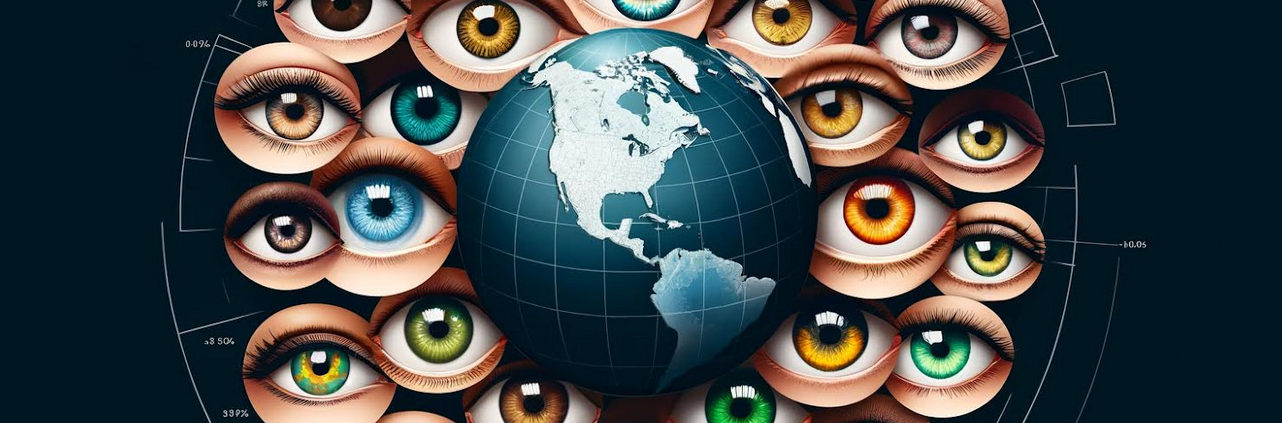 mapa świata z różnokolorowymi oczami