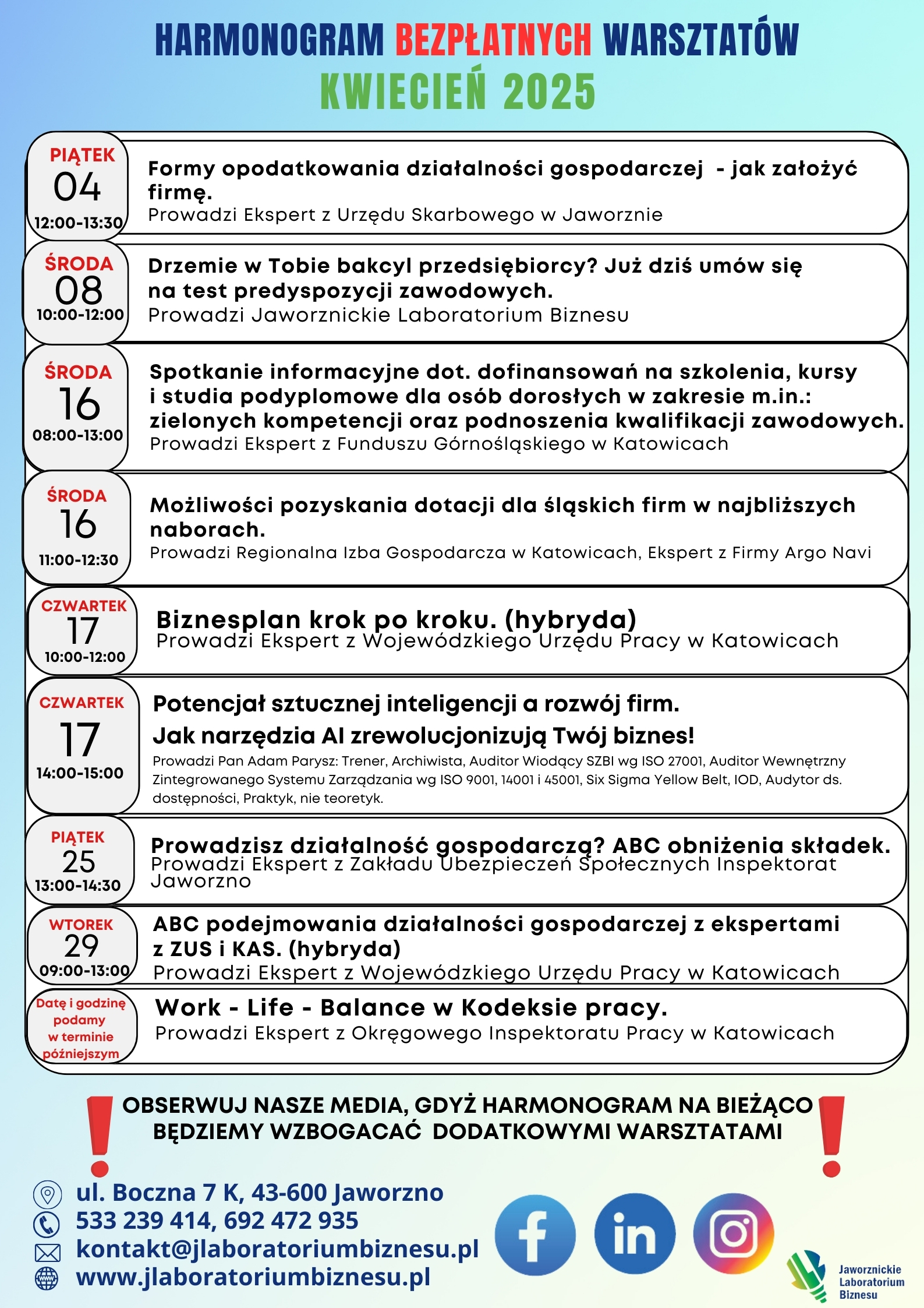 Harmonogram kwiecień 2025 