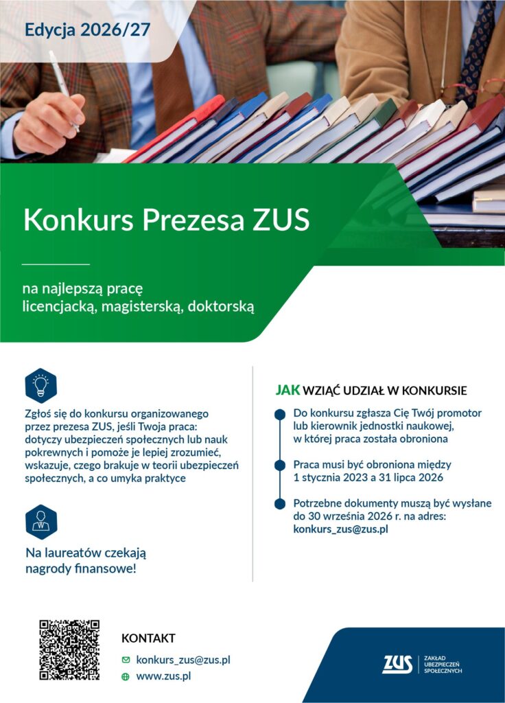 Konkurs Prezesa ZUS na najlepszą pracę licencjacką, magisterską oraz doktorską
